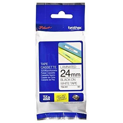 Labeltape Brother TZe, TZ TZe-251 PET Tapekleur: Wit Tekstkleur:Zwart 24 mm 8 m