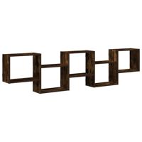 Wandschap kubus 5 vakken bewerkt hout gerookt eikenkleurig - thumbnail