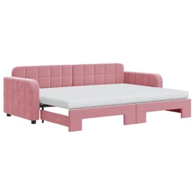 Slaapbank onderschuifbed en matrassen 80x200 cm fluweel roze
