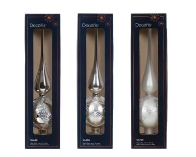 Piek glas d8l31 cm wit/zlvr a3 kerst Decoris - Decoris