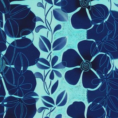 Cadeaupapier - Geschenkpapier - Big blue flowers with zilver 30 cm