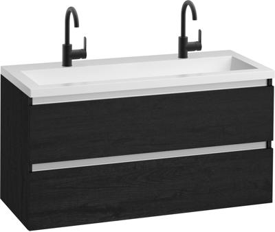 Saqu Gaia badmeubel incl. mat witte wastafel met 2 kraangaten 120x52x64cm eiken zwart - aluminium greeplijst