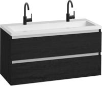 Saqu Gaia badmeubel incl. mat witte wastafel met 2 kraangaten 120x52x64cm eiken zwart - aluminium greeplijst - thumbnail