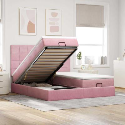 Ottoman bed met matrassen en LED's 160x200cm fluweel roze
