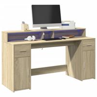 Bureau met LED-verlichting 160x55x91 cm hout sonoma eikenkleur - thumbnail