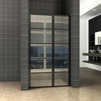 Horizon nisdeur met vast deel en raster 1100 x 2000 x 8mm nano helder glas/mat zwart - thumbnail