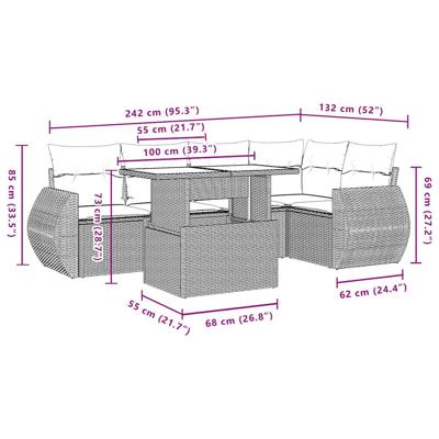6-delige Loungeset met kussens poly rattan zwart