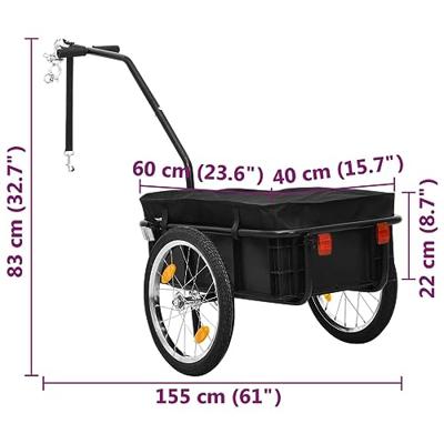 Fietstrailer/trekwagen 155x60x83 cm staal zwart Fietstrailer/trekwagen 155x60x83 cm staal zwart