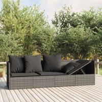 Loungebed met kussens poly rattan grijs - thumbnail