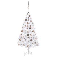 VidaXL Kunstkerstboom met verlichting en kerstballen 150 cm pvc wit - thumbnail