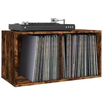 Opbergbox voor LP's 71x34x36 cm bewerkt hout gerookt eikenkleur