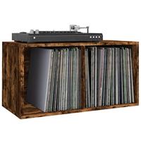 Opbergbox voor LP's 71x34x36 cm bewerkt hout gerookt eikenkleur - thumbnail
