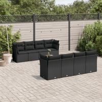 9-delige Loungeset met kussens poly rattan zwart - thumbnail