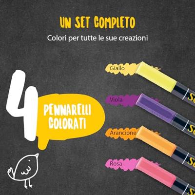 Krijtstift Securit SMA-100 rond 1-2mm geel/oranje/roze/paars blister à 4 stuks