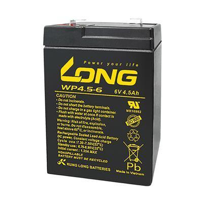 Long WP4.5-6 Loodaccu 6 V 4.5 Ah Loodvlies (AGM) (b x h x d) 70 x 106 x 47 mm Kabelschoen 4.8 mm Geringe zelfontlading, Onderhoudsvrij Long WP4.5-6 Loodaccu 6 V 4.5 Ah Loodvlies (AGM) (b x h x d) 70 x 106 x 47 mm Kabelschoen 4.8 mm Geringe zelfontlading, Onderhoudsvrij