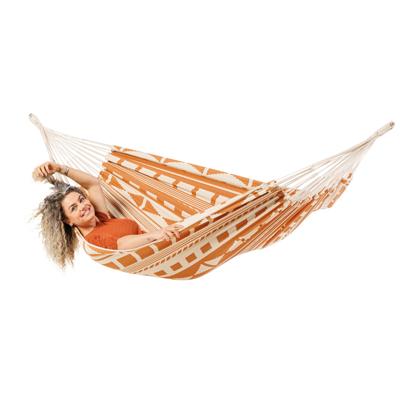 Eenpersoons hangmat - 300x140cm - Oranje - 120kg draagkracht- 100% katoen - binnen & buiten Eenpersoons hangmat - 300x140cm - Oranje - 120kg draagkracht- 100% katoen - binnen & buiten