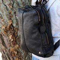 Juscha JU-48203 Rugzak Roberto Romano CAPRI Zwart, Echt Leer 24x38x8cm - thumbnail