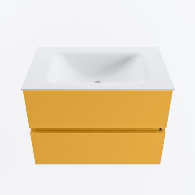 MONDIAZ VICA 70cm badmeubel onderkast Ocher 2 lades. Wastafel CLOUD midden 1 kraangat, kleur Talc.