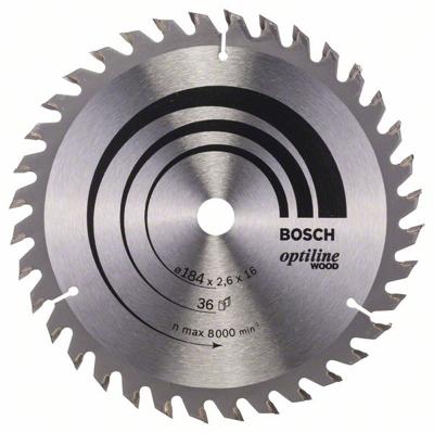 Bosch Accessories Optiline Wood 2608640818 Hardmetaal-cirkelzaagblad 184 x 16 x 2.6 mm Aantal tanden: 36 1 stuk(s)
