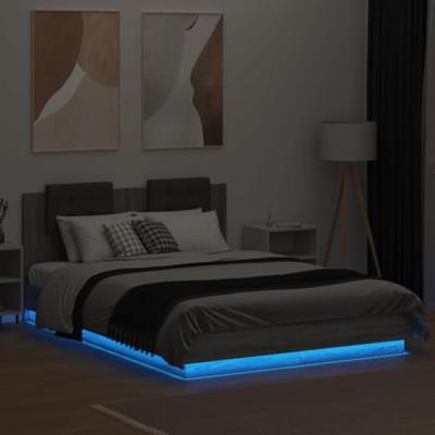 Bedframe met hoofdbord en LED grijs sonoma eiken 120x200 cm
