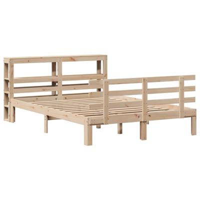 Bedframe met hoofdbord massief grenenhout wit 140x200 cm