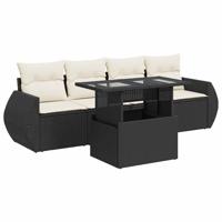 5-delige Loungeset met kussens poly rattan zwart - thumbnail
