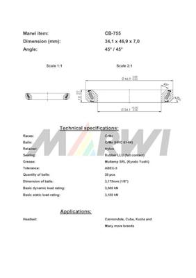 Marwi Union balhoofdlager cb-755 34,1x46,9x7 45�/45�