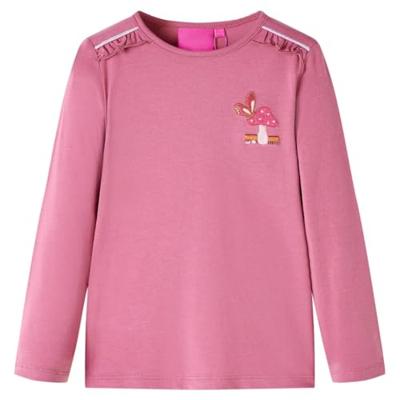 Kindershirt met lange mouwen paddenstoelenprint 128 frambozenkleurig - thumbnail