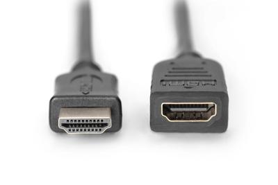 Digitus AK-330201-050-S HDMI-kabel HDMI Verlengkabel HDMI-A-stekker, HDMI-A-bus 5.00 m Zwart Rond, Vergulde steekcontacten, Afgeschermd (dubbel)
