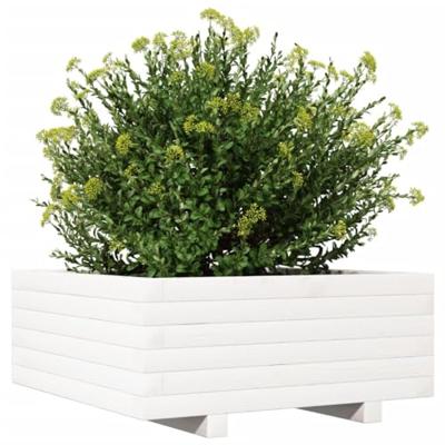 VidaXL Plantenbak 60x60x26,5 cm massief grenenhout wit