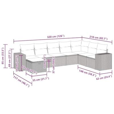 8-delige Loungeset met kussens poly rattan zwart