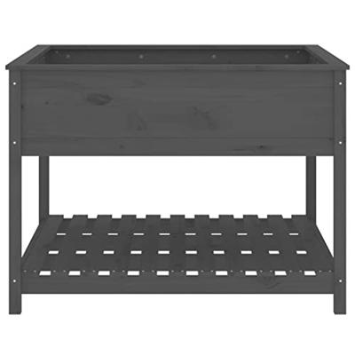 Plantenbak met schap 111,5x111,5x81 cm massief grenenhout grijs