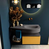 MONDIAZ RIVA 100cm badmeubel onderkast / planchet kleur Ocher met 1 lade. Wastafel DULCET rechts 0 kraangaten kleur Dark_Grey. - thumbnail