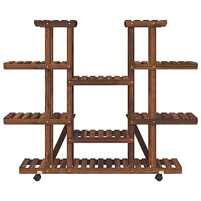 Plantenstandaard met wielen 110x25x115 cm massief vurenhout