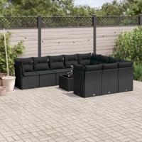 11-delige Loungeset met kussens poly rattan zwart - thumbnail
