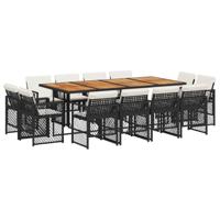 13-delige Tuinset met kussens poly rattan zwart - thumbnail