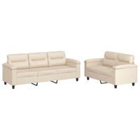 2-delige Loungeset met kussens microvezelstof beige - thumbnail