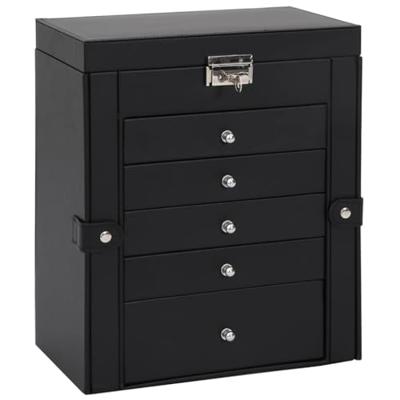 VidaXL Sieradendoosje 6-laags met spiegel afsluitbaar zwart