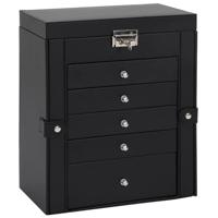 VidaXL Sieradendoosje 6-laags met spiegel afsluitbaar zwart - thumbnail