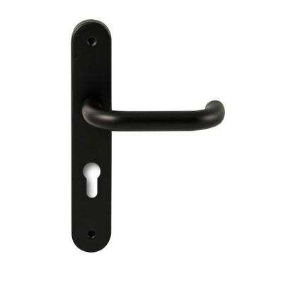 Hardbrass Deurkruk Stockholm op ovaal langschild profielcilindergat 72mm - zwart