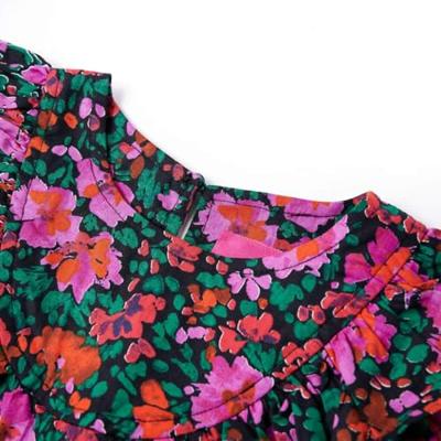 Kinderjurk met lange mouwen bloemenprint 128 felroze