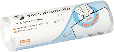 Universal Plus vuilniszak 10 micron, ft 63 x 70 cm, 50 liter, wit, rol van 50 stuks