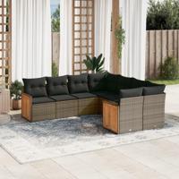 8-delige Loungeset met kussens poly rattan grijs - thumbnail
