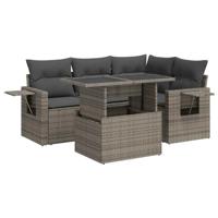 5-delige Loungeset met kussens poly rattan grijs - thumbnail