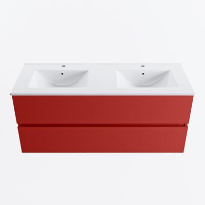 MONDIAZ VICA 120cm badmeubel onderkast Fire 2 lades. Wastafel DENIA dubbel 2 kraangaten, kleur Glanzend Wit.