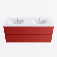 MONDIAZ VICA 120cm badmeubel onderkast Fire 2 lades. Wastafel DENIA dubbel 2 kraangaten, kleur Glanzend Wit. - thumbnail