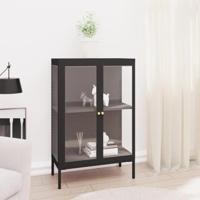 Dressoir 75x35x105 cm staal en glas zwart - thumbnail