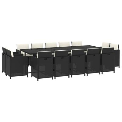 15-delige Tuinset met kussens poly rattan zwart