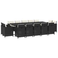 15-delige Tuinset met kussens poly rattan zwart - thumbnail
