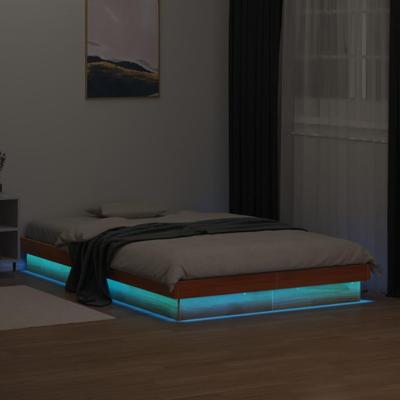 Bedframe met LED massief grenenhout wasbruin 135x190 cm Bedframe met LED massief grenenhout wasbruin 135x190 cm